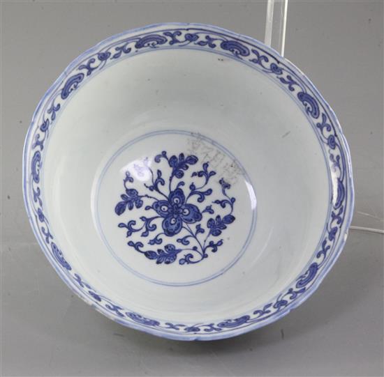 A Chinese Ming style blue and white bowl, Qianlong seal mark and of the period (1736-95), 18cm